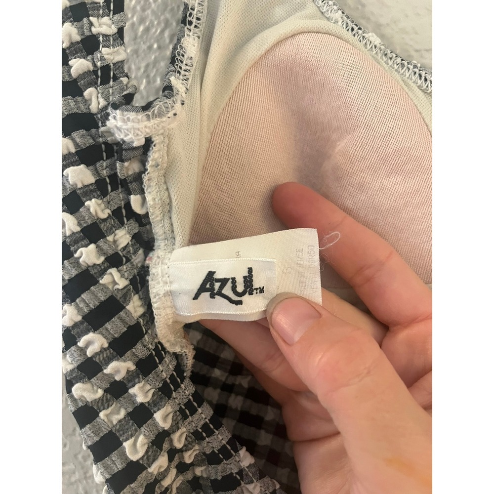 Azul Gingham One Piece Swimsuit Black White Seersucker Texture Scoop Back Size 6 - Picture 4 of 7